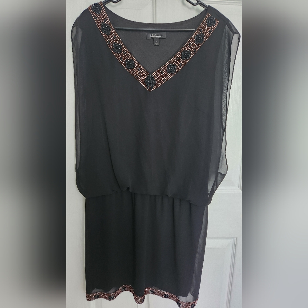 Elegant Black Beaded Women's Dress